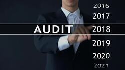 Audit report 2022, businessman finds data in virtual archive financial statement Stock Footage
