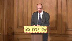 Steve Powis answers question at daily coronavirus press briefing in Downing Street News Clip