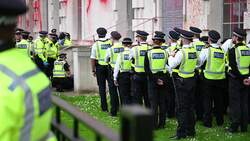 Pro-Palestine protestors spray red paint over Ministry of Defence building News Clip