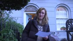UK:  Former Spokesperson for the Prime Minister Allegra Stratton giving speech outside her home News Clip