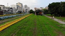 Aerial of old overgrown train tracks Stock Footage