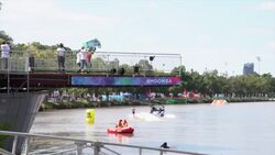 CLEAN : Taking a dive: Aussies hurl themselves off platform in wayward bid to fly News Clip