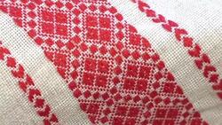 National red and white embroidery. The process of decorating decorative towels embroidered red ornament. Stock Footage