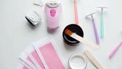 epilator with razors, depilatory wax and strips Stock Footage