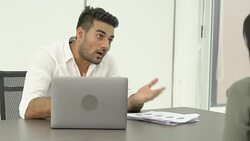 Business people talking discussion, feeling stress and disappointed together. Businessman and businesswoman sharing ideas together, middle east or transcontinental region centered on western asia. Stock Footage