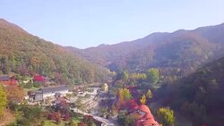Aerial view autumn at Wawoo Temple Yongin South Korea Stock Footage