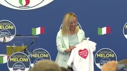 CLEAN : Italy's Far-right Meloni arrives on stage for her victory speech News Clip