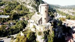 Drone Views of Foix: France's Charming Medieval Town in the Occitanie Region Stock Footage