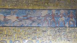 Egypt, Theban Necropolis, Valley of the Kings - Tomb of Tausert and Setnakht (KV 14) - Hieroglyphs Stock Footage