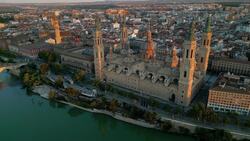 Zaragoza from Above: A Drone's Eye View of Historical Spain Stock Footage