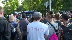 Protesters stand off against police water cannon trucks News Clip