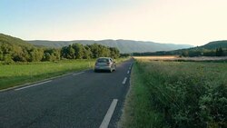 Driving on road past a Blooming lavender field, Vaucluse, Provence, France Stock Footage