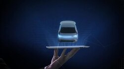 Lifting smart phone, Rotating Electronic, hybrid, lithium ion battery echo car.  scanning inside view with user interface, eco-friendly future car. 4k movie.2. Stock Footage