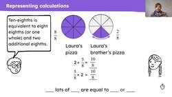 Multiply a proper fraction by a whole number where the product is greater than a whole Instructional Video
