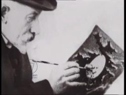 Edison with his kinetoscope, cinema-goers in the early days of motion picture, Nickelodeon movie theatre, 1903-1905 Stock Footage