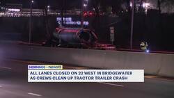 Westbound Route 22 closed in Bound Brook near Bridgewater due to tractor-trailer fire News Clip