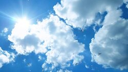 Ducks flying against beautiful blue sky, panning Stock Footage