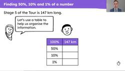 Use knowledge of calculating 50%, 10% and 1% of a number to solve problems in a range of contexts Instructional Video