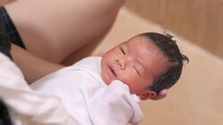 Baby getting a Bath Stock Footage