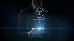 Businessman slide touch a smart phone, Brainstorming concept icon, idea, Artificial intelligence, 4K size movie. Stock Footage