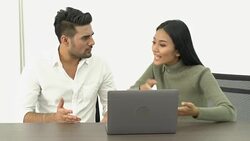 Business people talking discussion, feeling stress and disappointed together. Businessman and businesswoman sharing ideas together, middle east or transcontinental region centered on western asia. Stock Footage