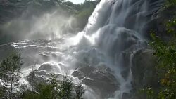 View waterfall scenes in mountains, national park Dombai, Caucasus, Russia Stock Footage