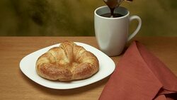 croissant & hot chocolate pour breakfast Stock Footage