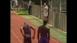 Linford Christie runs on track during training at the 1996 Summer Olympics in Atlanta News Clip