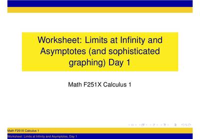 Worksheet: Limits at Infinity and Horizontal Asymptotes (day 1 ...