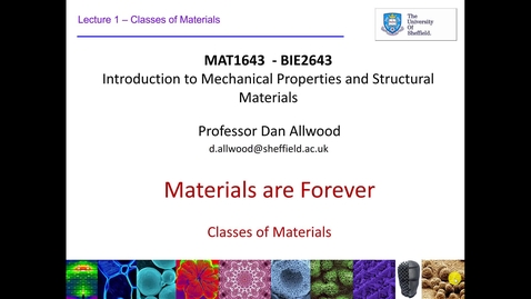 Thumbnail for MAT1643/BIE2643 Lecture 1 - Materials are Forever: Materials Families