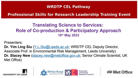 Thumbnail for entry Translating Science to Services: The Role of Co-production and Participatory Approach (10/05/23) WRDTP: CEL