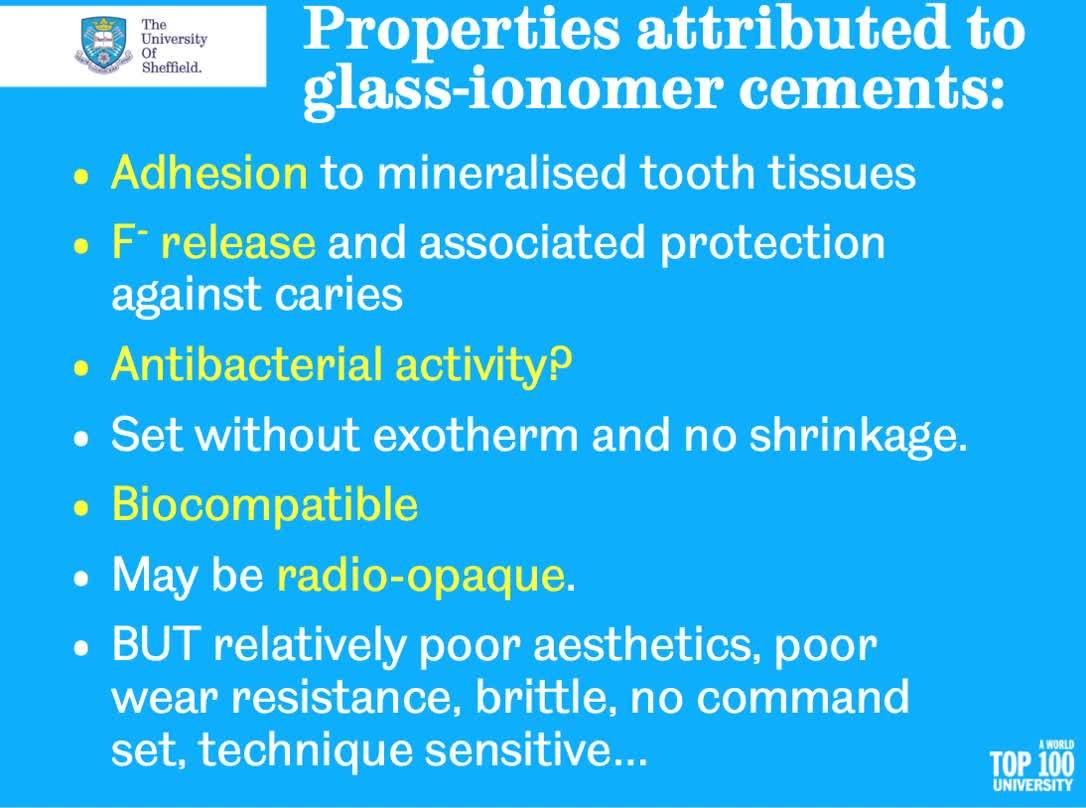 Properties of glass ionomer clearance cement