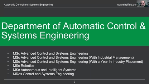 Thumbnail for Department of Automatic Control and Systems Engineering MSc 2020 entry