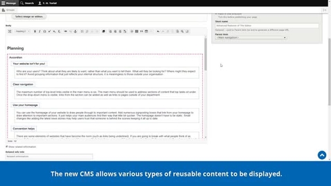 Thumbnail for entry New CMS Training | Introduction to the New CMS | The Editor | Advanced features | Reusable content