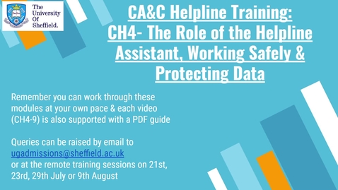 Thumbnail for entry CH4: The Role of the Helpline Assistant, Working Safely and Protecting Data  