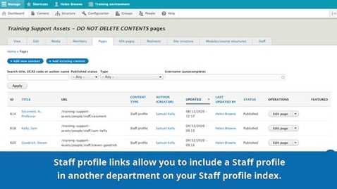 Thumbnail for New CMS Training | Staff profile link Content type