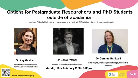 Thumbnail for Options for Post Graduate Researchers and PhD students outside of academia