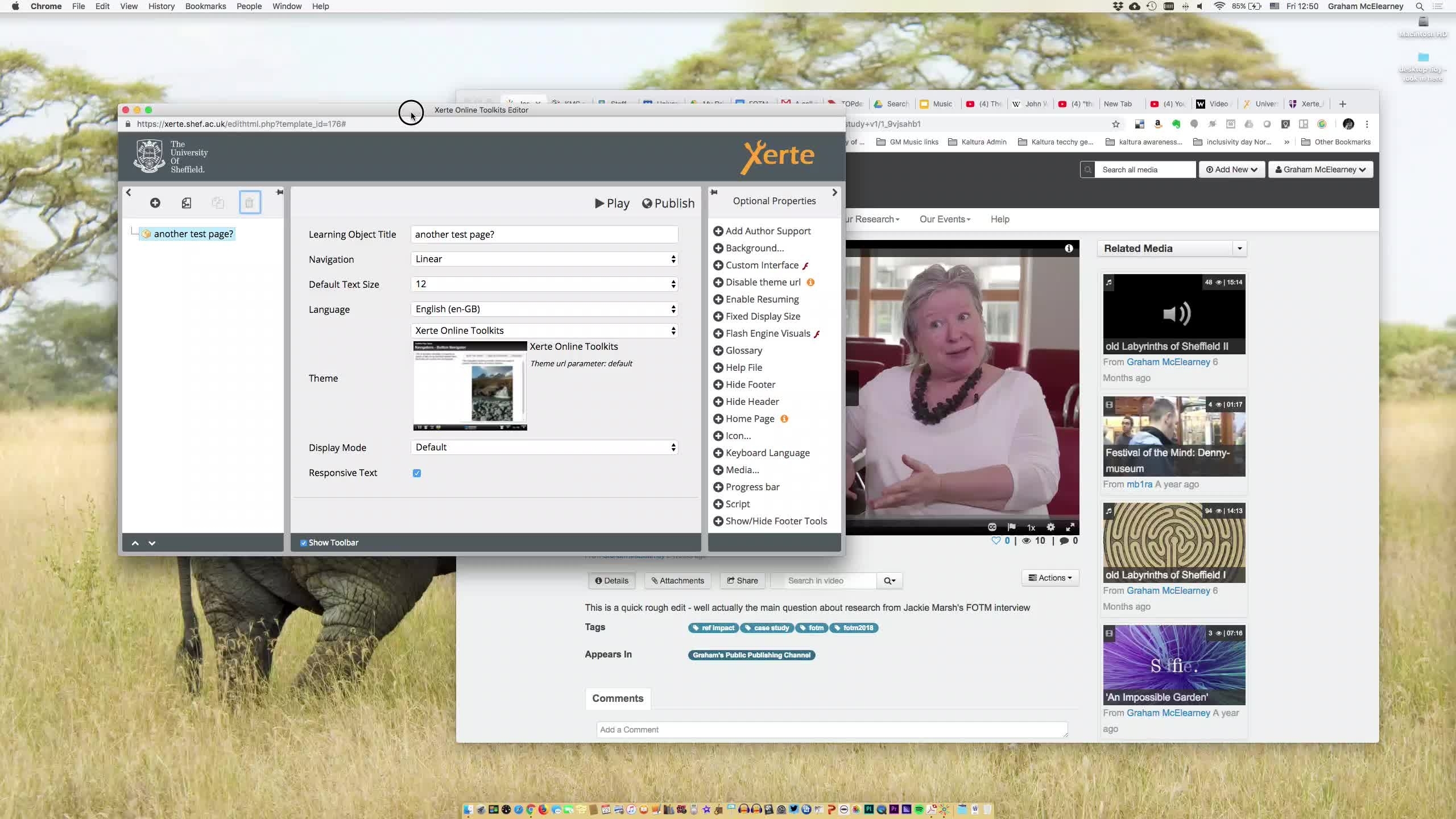 Demo Of Inserting Kaltura Vid Into A Page In Xerte The University Of Sheffield Kaltura Digital Media Hub