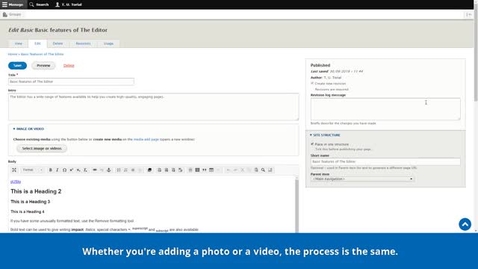 Thumbnail for New CMS Training | Introduction to the New CMS | The Editor | Embedding media