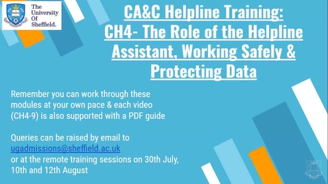Thumbnail for entry CH4: The Role of the Helpline Assistant, Working Remotely &amp; Data Protection