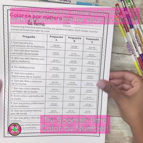 Spanish Time Worksheet Color By Number Colorea Por N mero TpT
