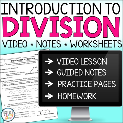 Preview of Intro to Division - Video Lesson - Guided Notes Page - Differentiated Worksheets