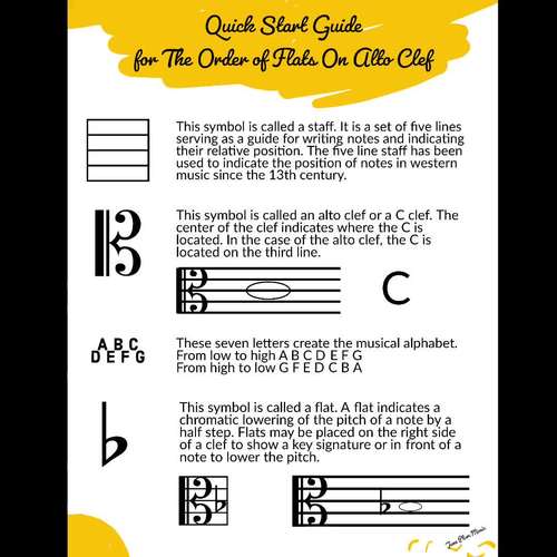 Alto Clef Posters for Viola Major Key Signatures (Size 8.5"X11")