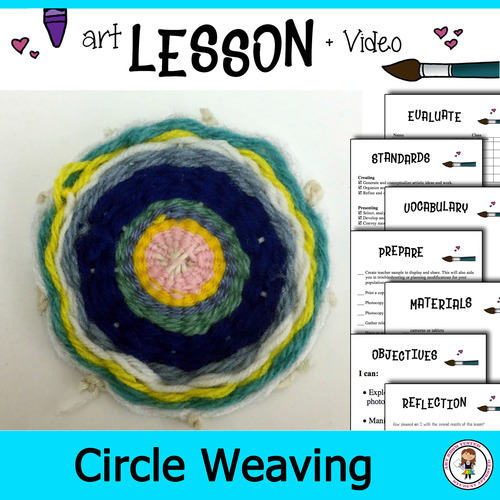 Preview of Art Lesson Plan with Video. Circle weaving on a paper plate.