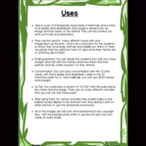 30 Temperate Deciduous Forest WILDLIFE PHOTO SORT TASK CARDS Distance
