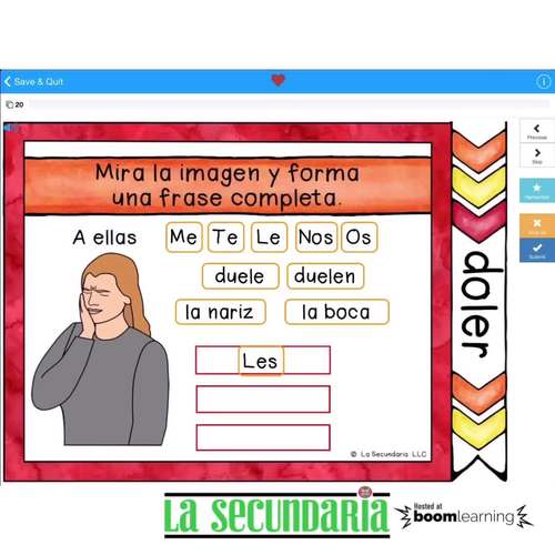 Spanish Verb Doler Digital Task Cards BOOM CARDS Distance Learning