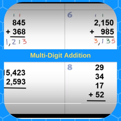 Preview of Multi-Digit Addition Tutorial  **Matching Worksheet Included**