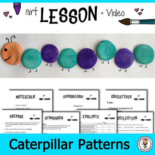 Preview of Elementary Art Lesson Plan + Video. Pattern Caterpillar low relief
