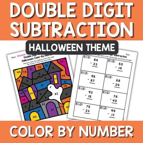 Halloween 2 Digit Subtraction Color by Number Code Double Digit ...