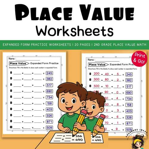 2nd Grade Place Value Math | Expanded Form Practice Worksheets | TPT
